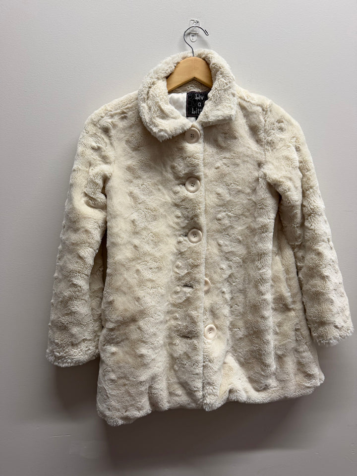 Liv a Little Faux Fur Button Jacket – 10–12Y | White/Cream Plush