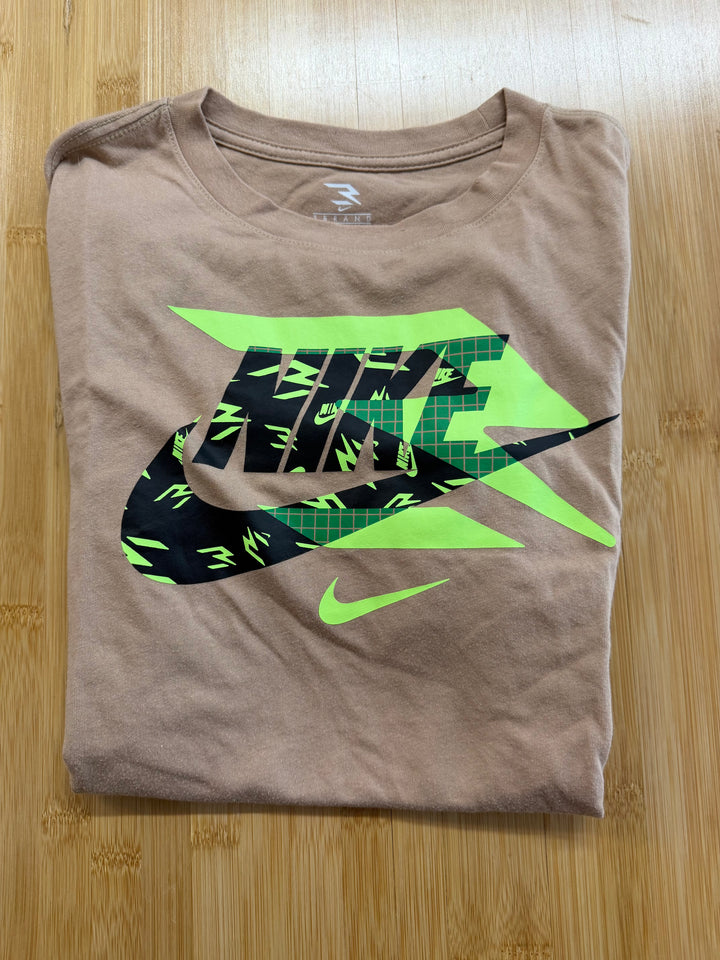 Nike Short Sleeve Shirt – L (12–13Y) | Beige Neon Graphic