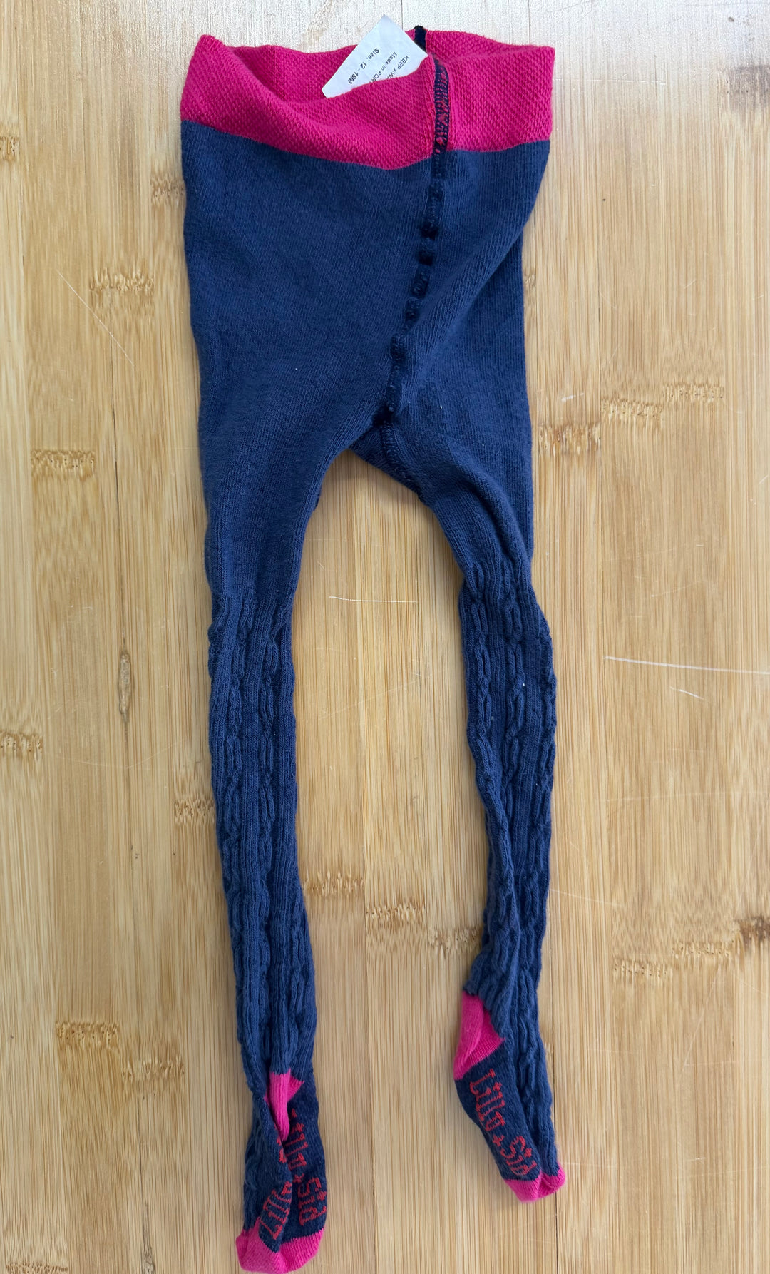 Lily & Sid Tights – 12–18M | Navy & Hot Pink