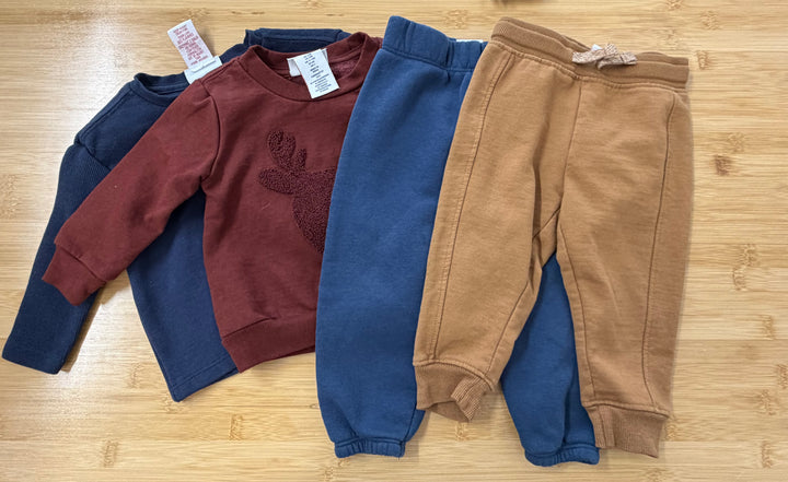 Tommy Bahama 4-Piece Set – 12M | Dark Neutrals Sweatshirt & Pants Boy Fit Like New