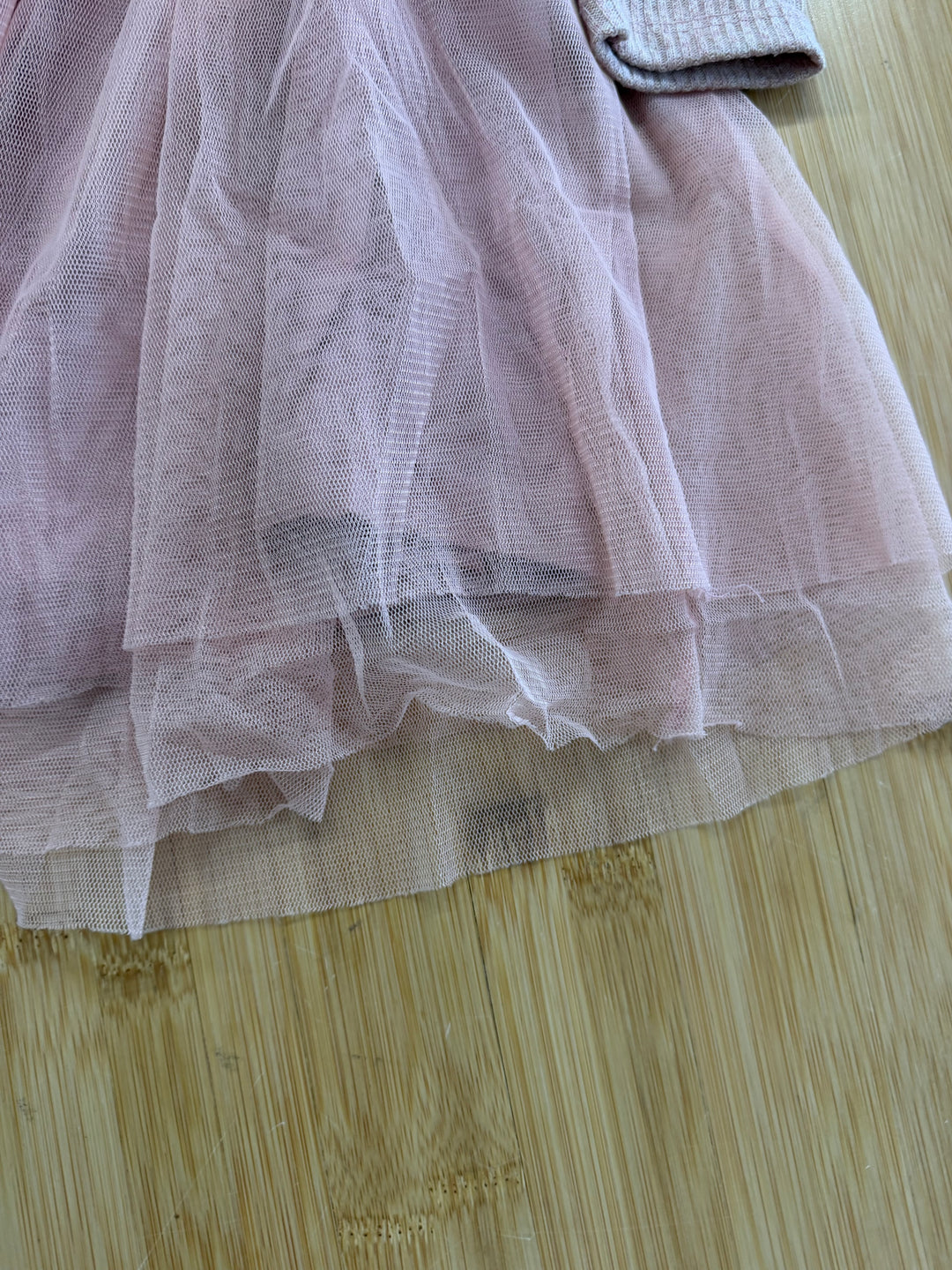Zara Pink Ribbed Tulle Skirt Top – 18–24M | Long Sleeve Overlay