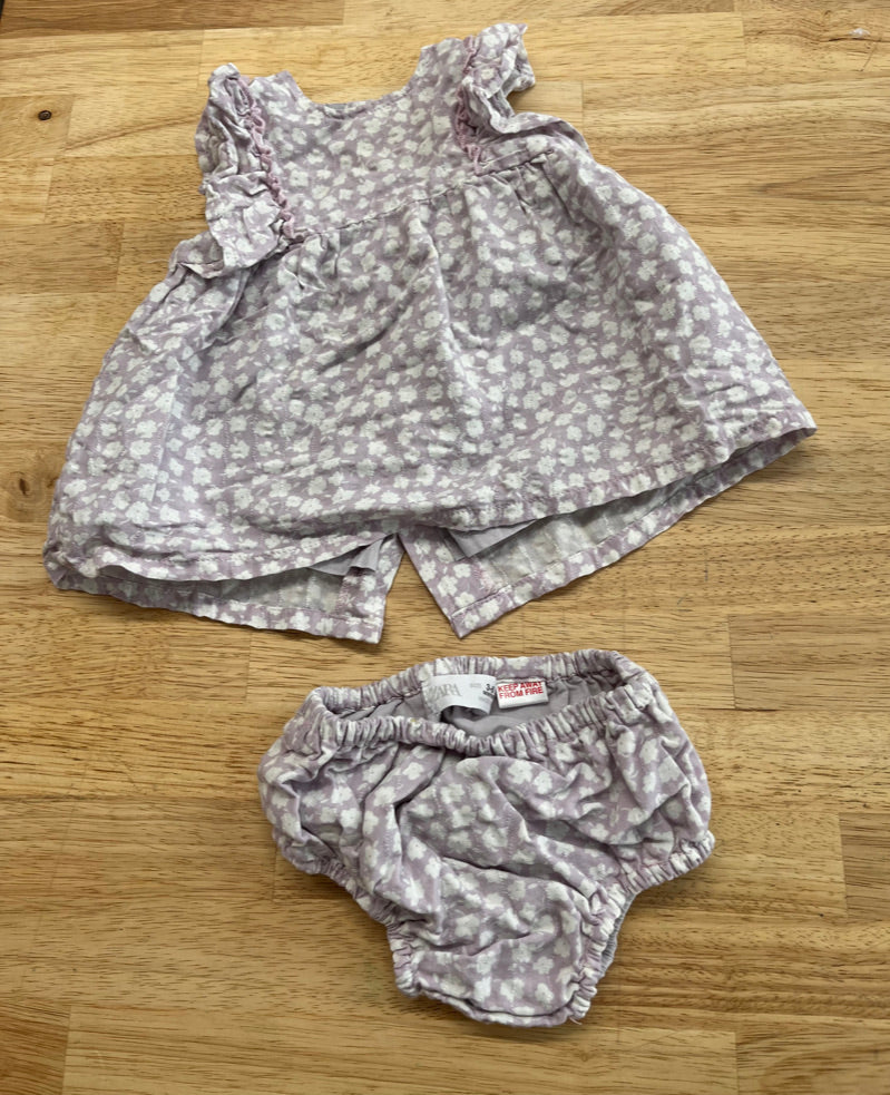 Zara 3–6M Purple Floral Dress with Diaper Cover