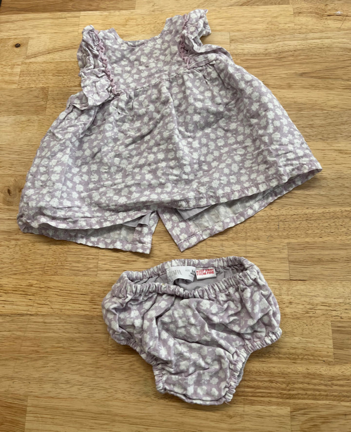 Zara 3–6M Purple Floral Dress with Diaper Cover