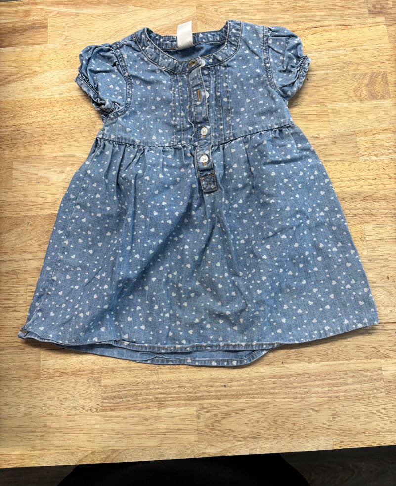 OshKosh Button-Up Denim Dress with Bleached Heart – 2T