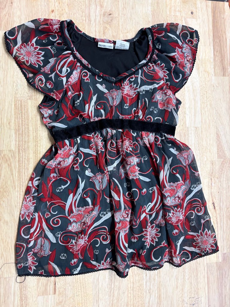 Mary Kate & Ashley Black/Red Floral Top 10/12 - Nest and Sprout - Consignment