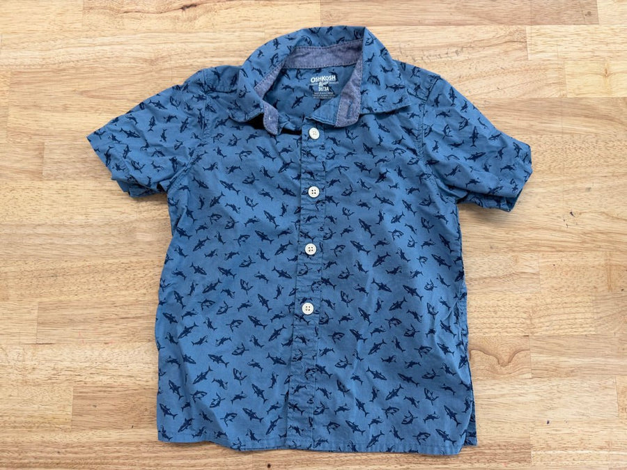 OshKosh Button - Up Shirt – 3T | Allover Sharks - Nest and Sprout - Consignment