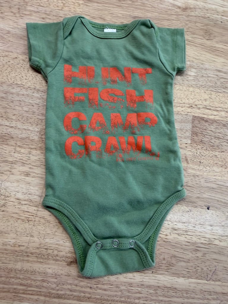 Hunt Fish Camp Crawl Bodysuit – 0–3M | Short Sleeve - Nest and Sprout-Consignment