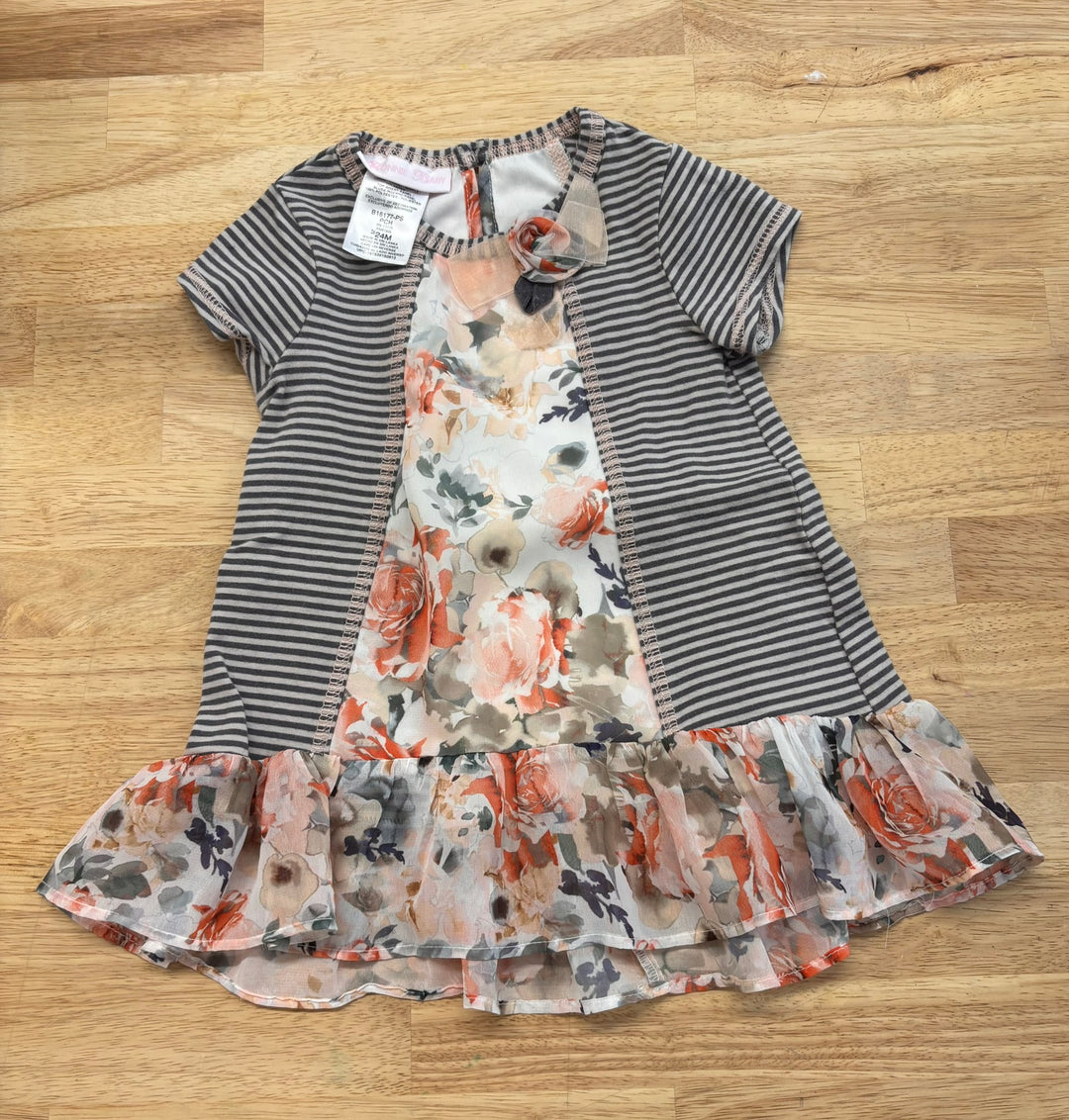 Bonne Baby 24M A-Line Dress - Grey/Cream/Peach