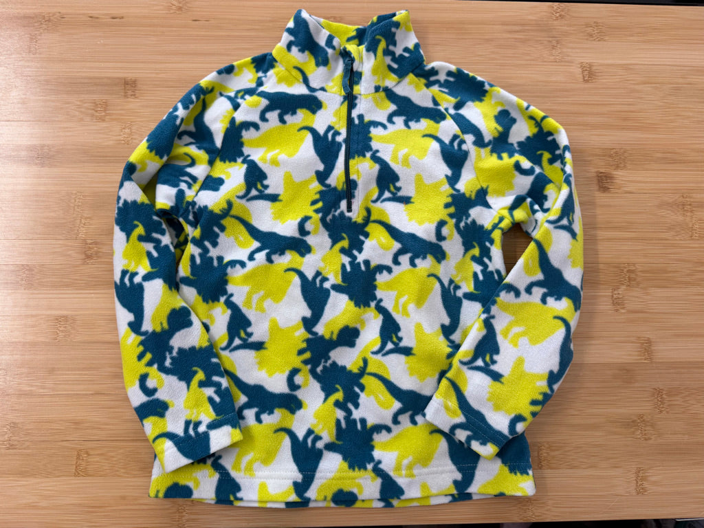 Mountain Warehouse Fleece Quarter-Zip – 5/6Y | Neon Yellow Green Dinosaur Allover | Play