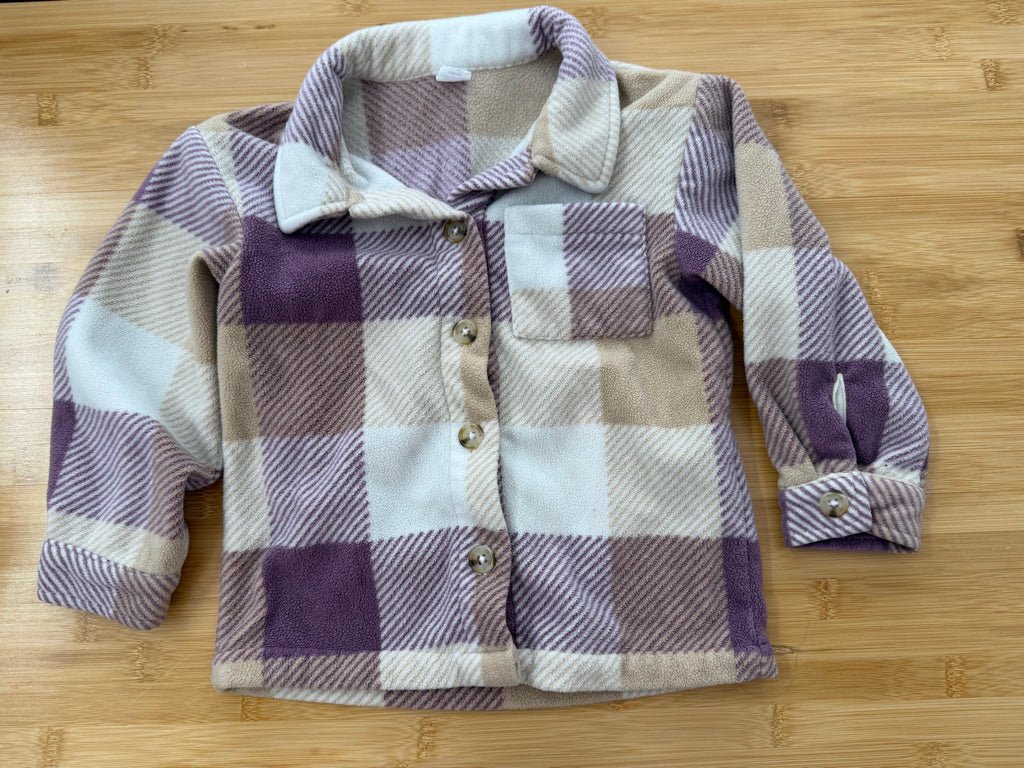 Rococo Fleece Jacket – 3T | Purple & Light Brown Button-Up - Nest and Sprout-Consignment