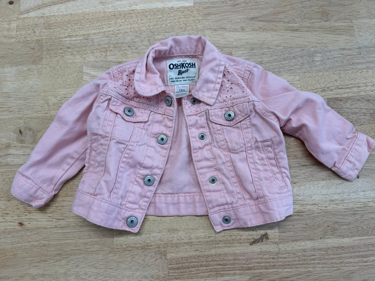 OshKosh B'Gosh Snap-Up Jacket – 12M | Light Pink Lightweight - Nest and Sprout-Consignment