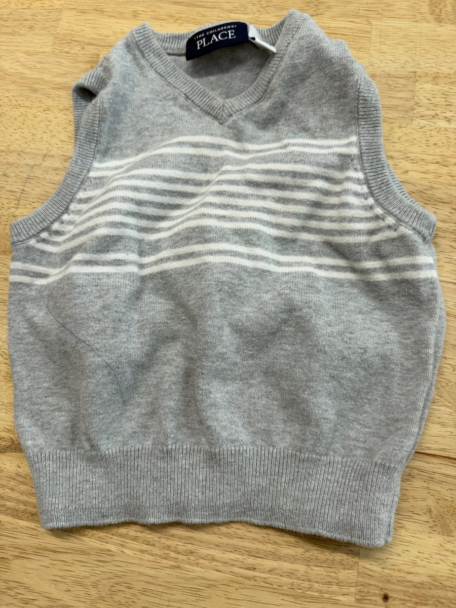 The Children's Place Knit Vest – 18–24M | Grey White Stripe
