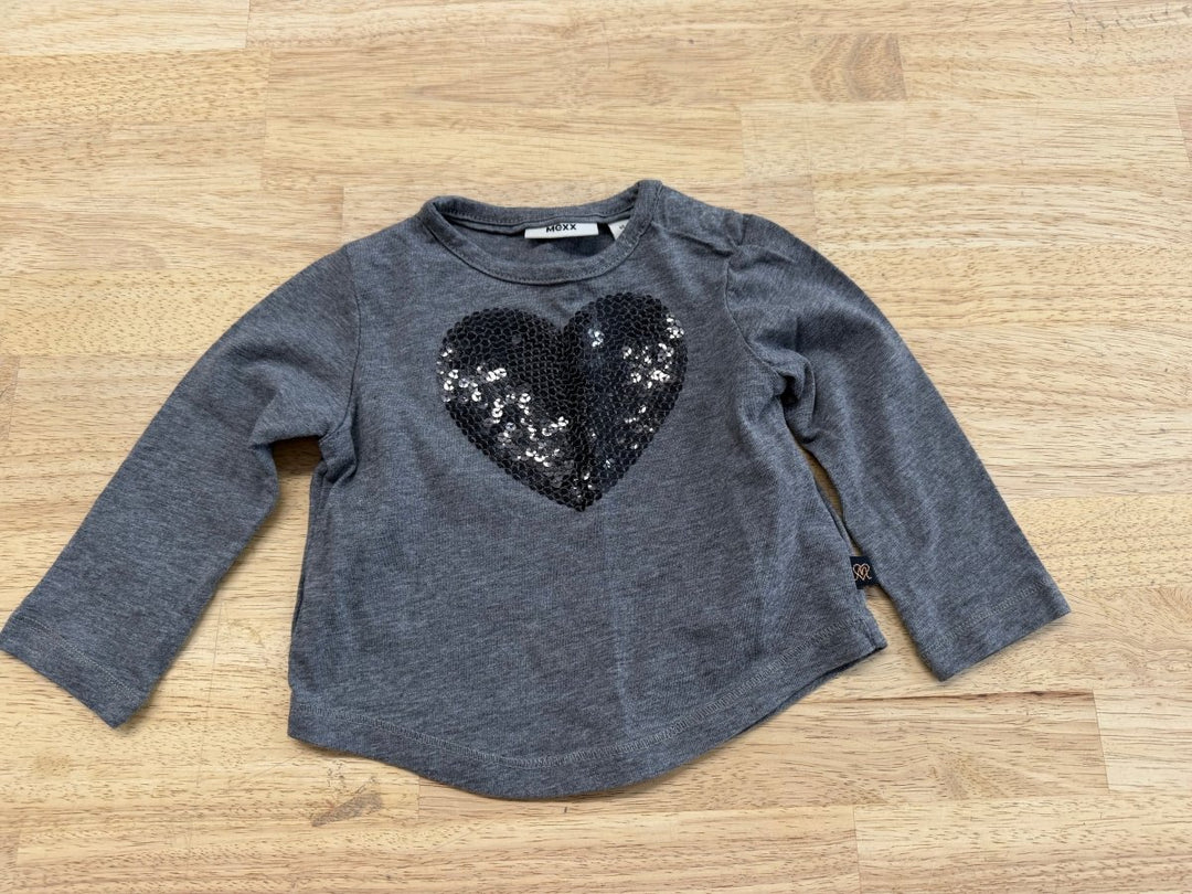 Mexx Sequin Heart Long Sleeve Shirt – 6–9M | Grey
