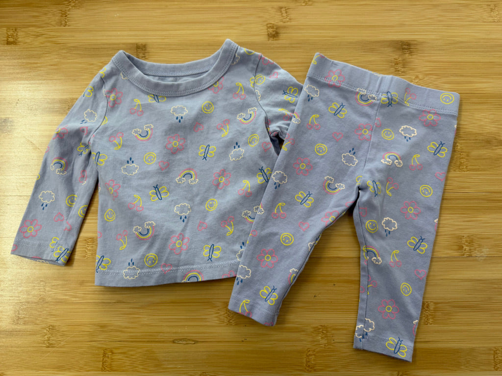 Joe Fresh Two-Piece Set – 3–6M | Light Purple Graffiti Allover