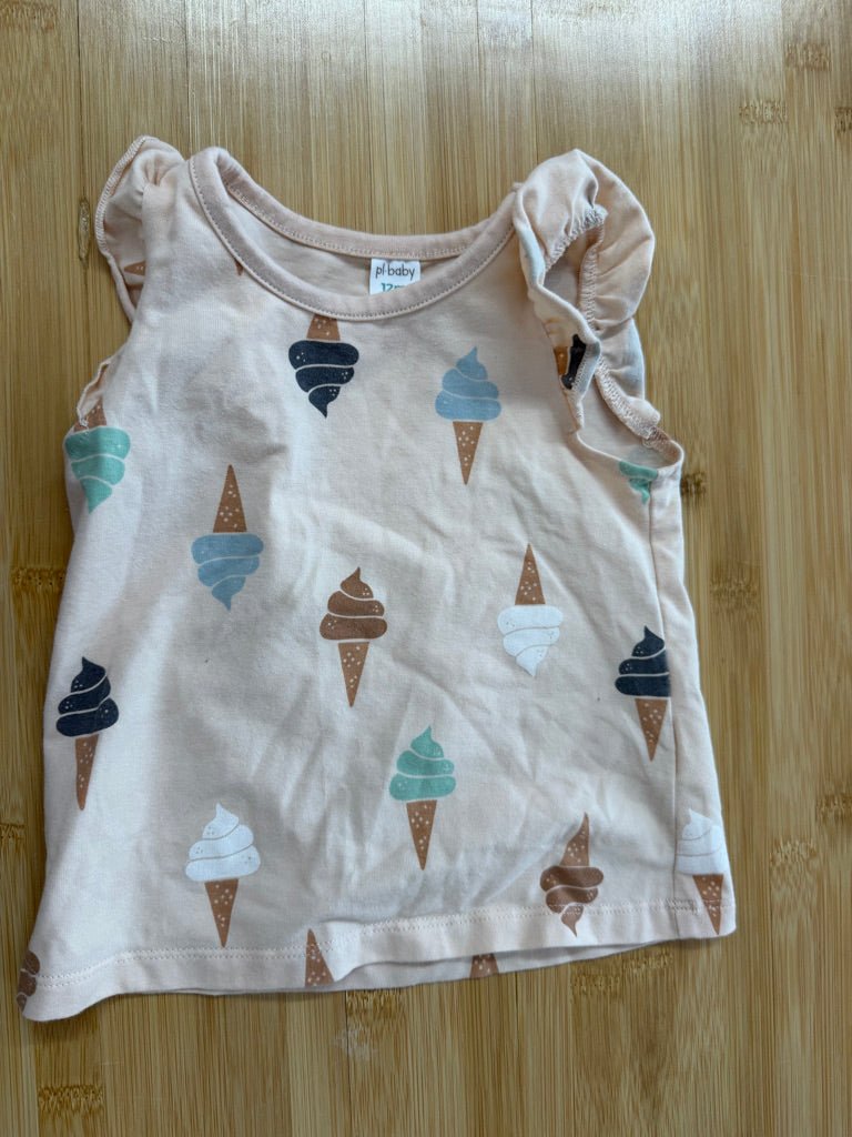 PL Baby Tank Top – 12M | Peach Ice Cream Print - Nest and Sprout-Consignment
