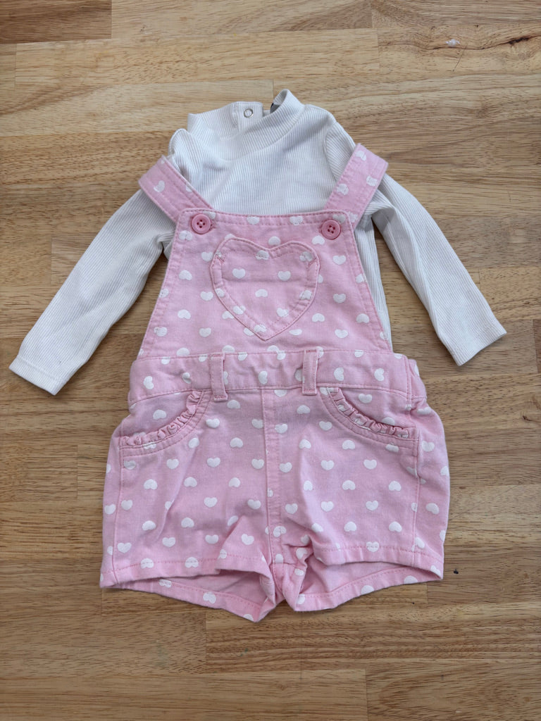 George 0-3M Overalls Set - Pink Hearts + Old Navy Tee