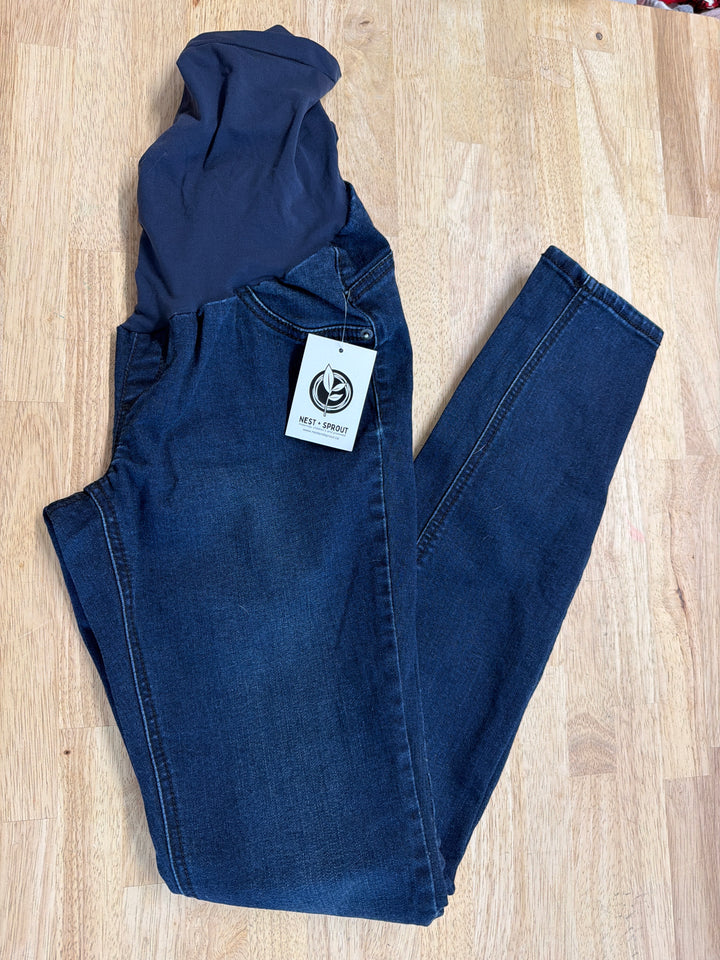 Indigo Blue Maternity Skinny Jeans – M/L | Dark Blue Denim | High Rise