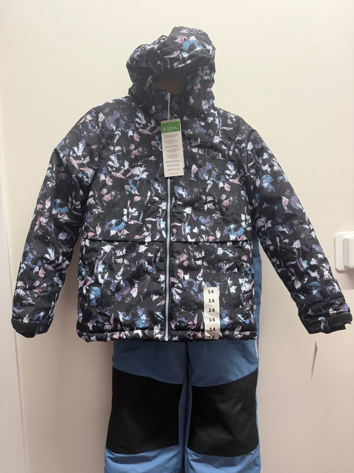 XMTN Snow Suit Set – 14 | Blue Snow Pants & Black Blue Floral Jacket | NWT