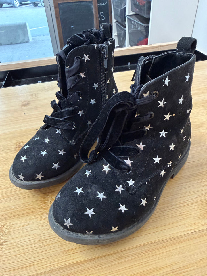 Velour Ankle Boots – 9 | Black Silver Stars Side Zipper Lace-Up