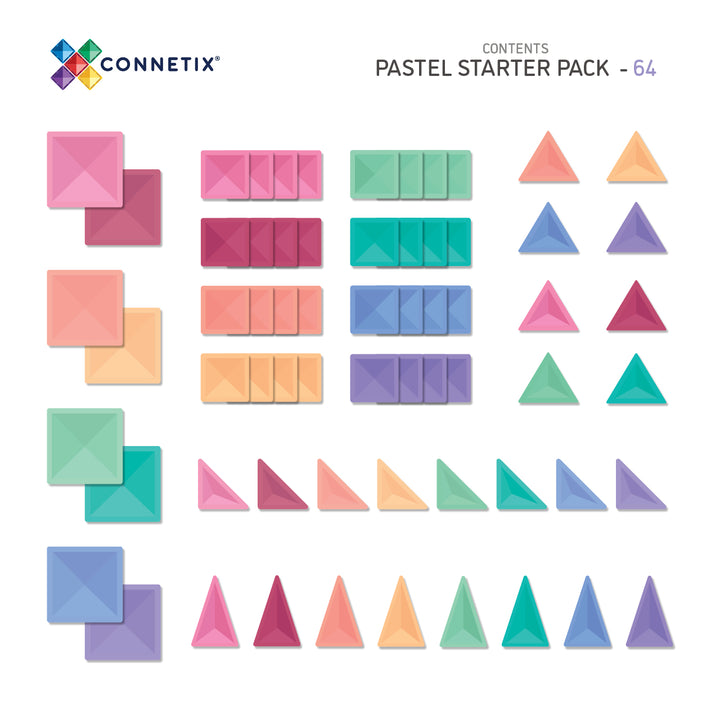 Connetix Pastel Starter Kit, 64 Pieces