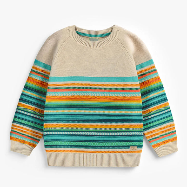 Souris Mini Beige Knit Sweater with Colourful Stripes