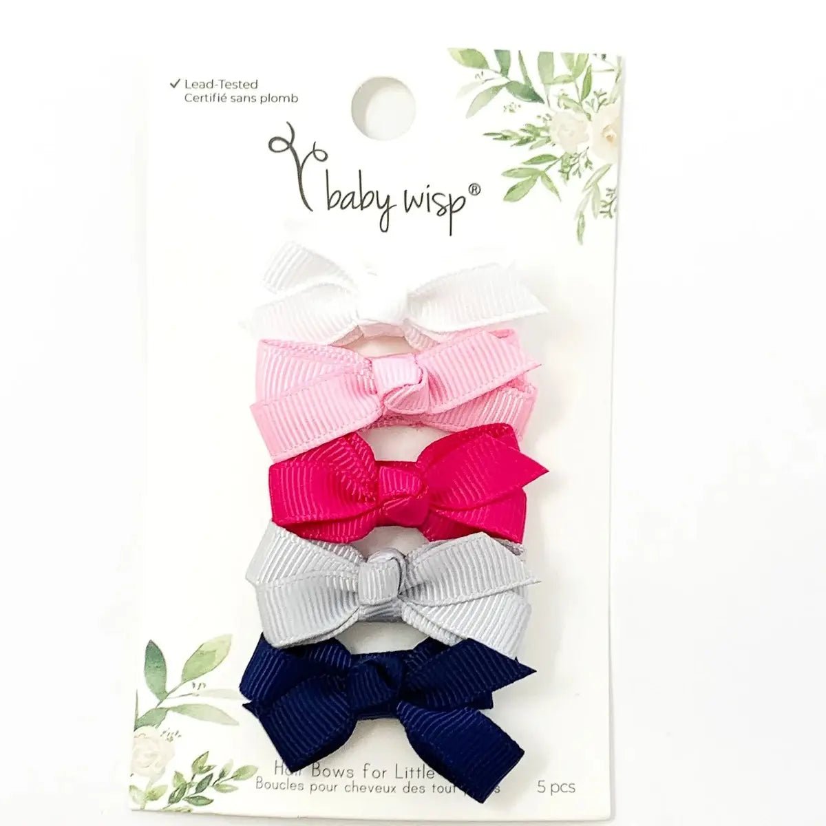 Chelsea Boutique Grosgrain Bows on Snap Clips | 5 Piece - Nest and Sprout - Baby Wisp