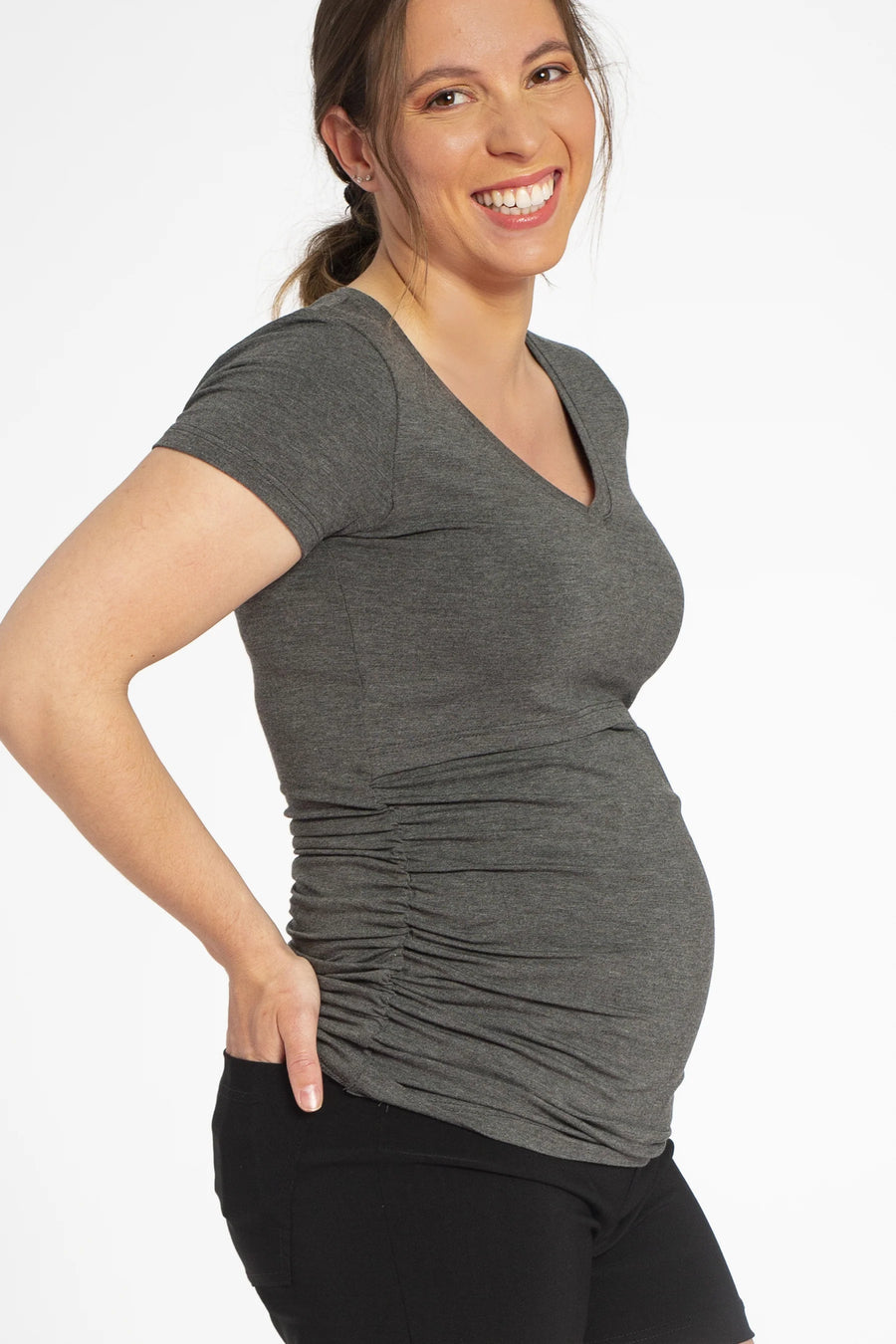 Corinne Maternity/Nursing Shirt - Dark Gray side view