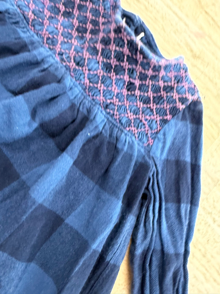 Roots Smocked Dress – 18 Months | Navy Plaid with Purple | Long Sleeve
