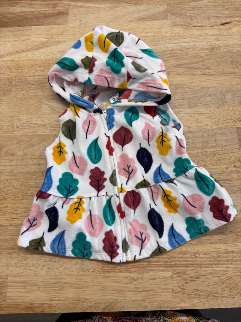 Carter’s Fleece Vest – 12 Months White Leaf Print - Nest and Sprout - Consignment