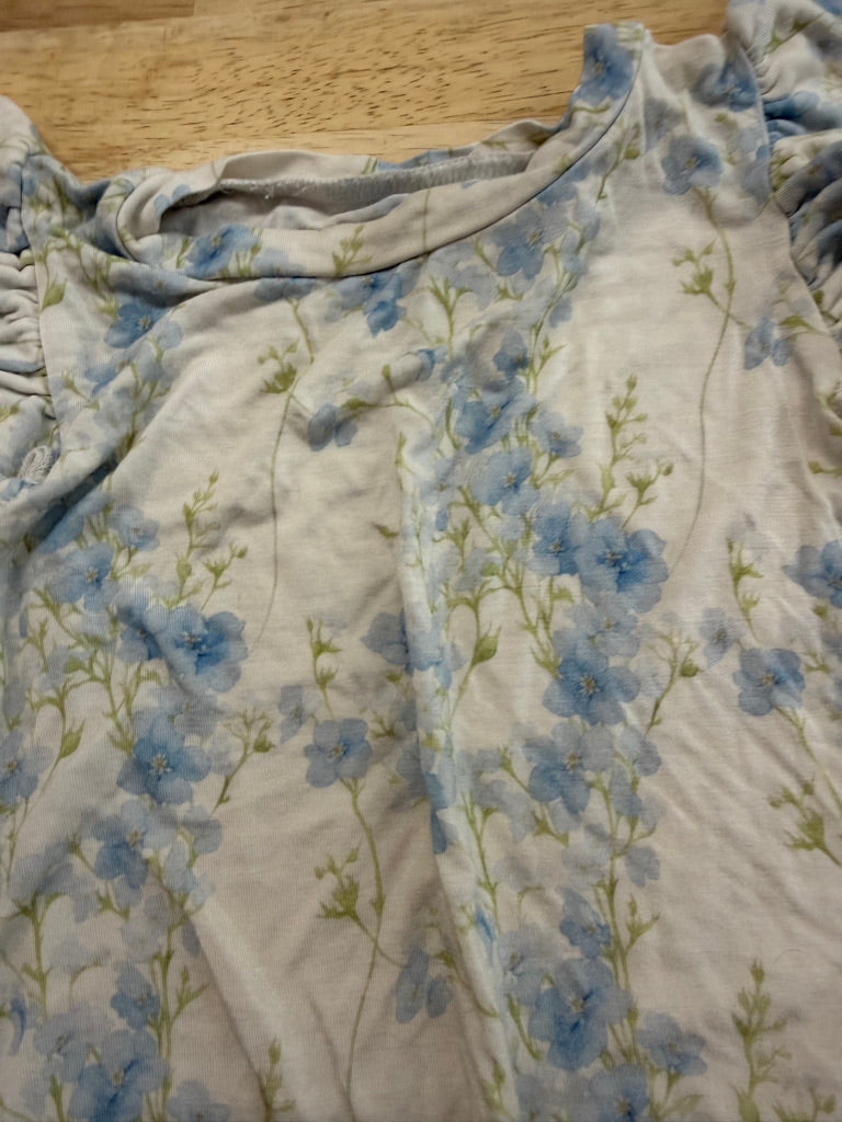 Bums and Roses Two-Piece PJ Set – 2T | Cream and Blue Floral Watercolor Print