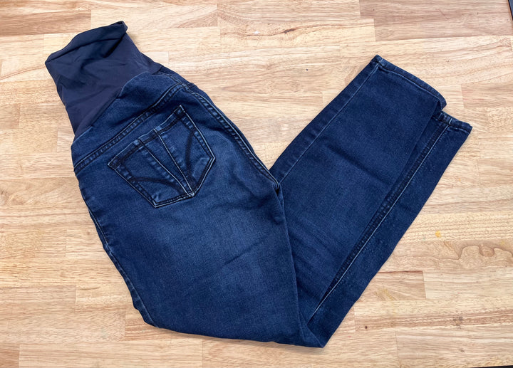 Indigo Blue S Maternity Jeans – Dark Wash Pleated Pocket