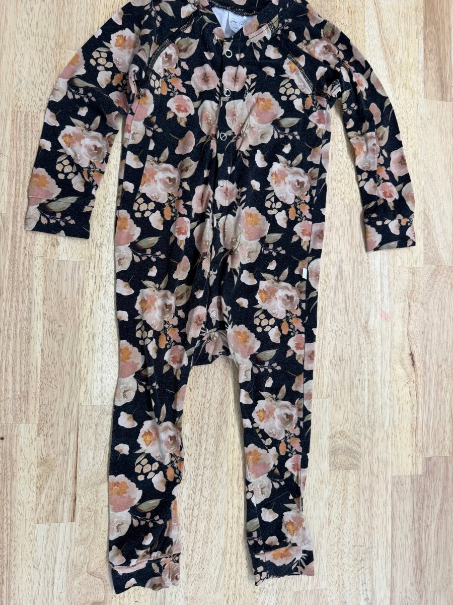 Jax & Lennon Dark Neutral Floral Snap-Up Romper – 18–24M - Nest and Sprout-Consignment