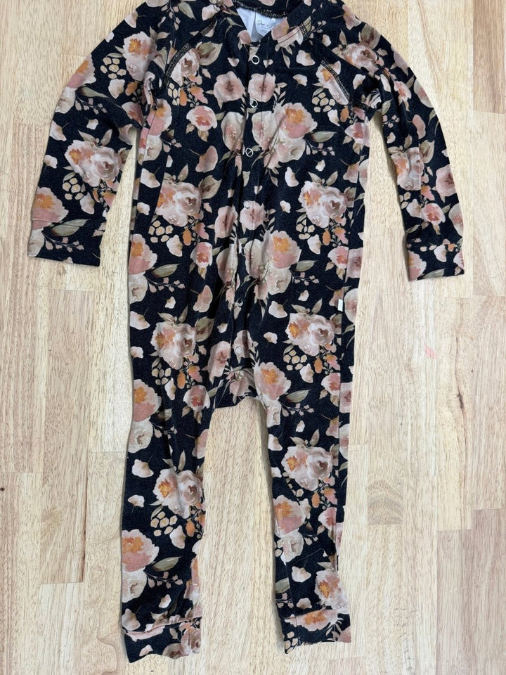 Jax & Lennon Dark Neutral Floral Snap-Up Romper – 18–24M - Nest and Sprout-Consignment
