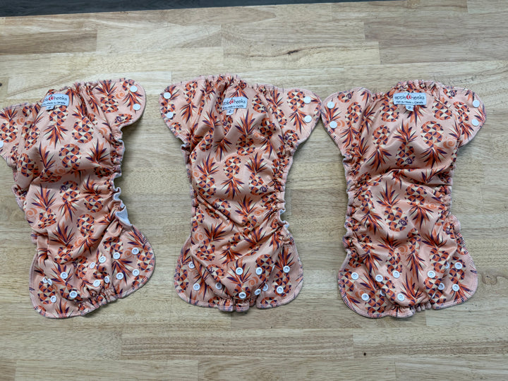 AppleCheeks Pocket Diaper Bundle – Size 2 | Coral Pineapple Print