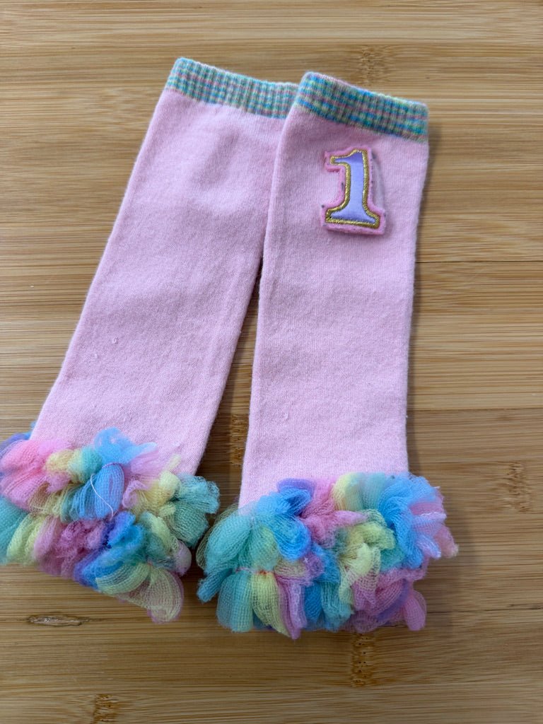 First Birthday Leg Warmers – One Size | Pink & Tulle Number 1 - Nest and Sprout - Consignment