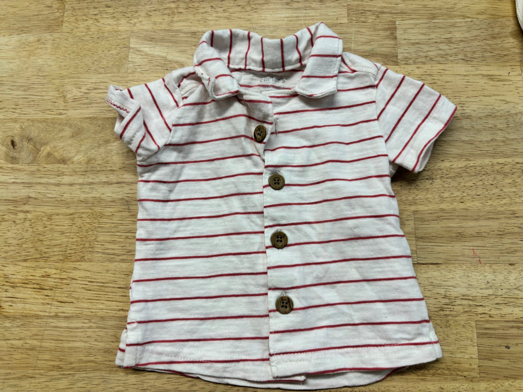 Carter’s Newborn Cream & Red Stripe Short Sleeve Button-Up Shirt – NB