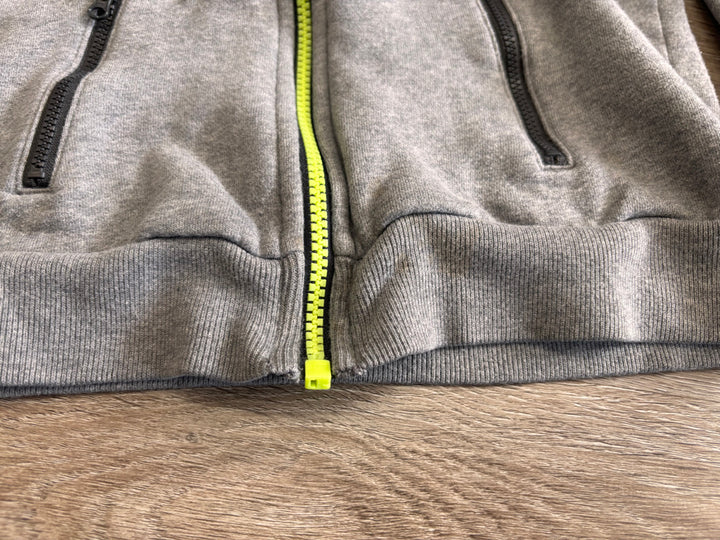 OshKosh Zip-Up Jacket – Size 7 (Grey/Black, Lime Zipper)