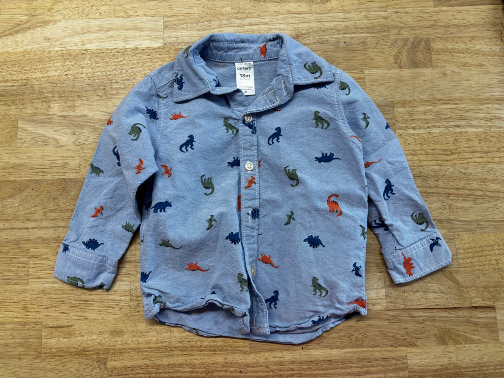 Carter’s Dinosaur Print Canvas Button Shirt | Size 18M