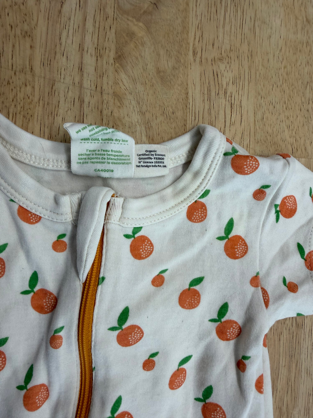Parade Organics Oranges on Cream Footless Sleeper – 0–3M | Two-Way Zip
