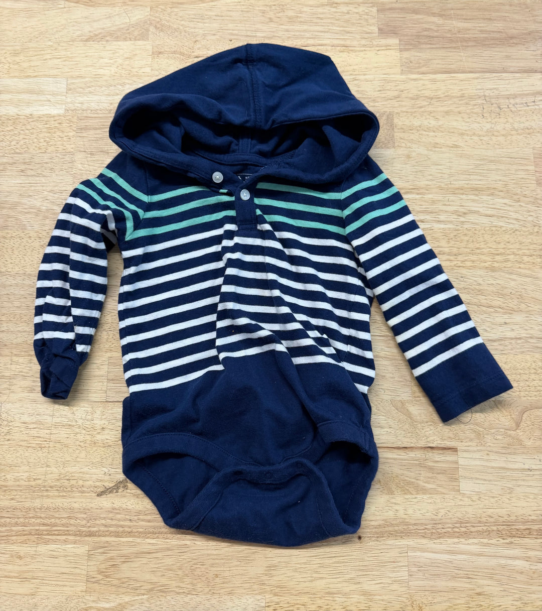 Baby Gap Navy Stripe Hooded Bodysuit – 18–24M