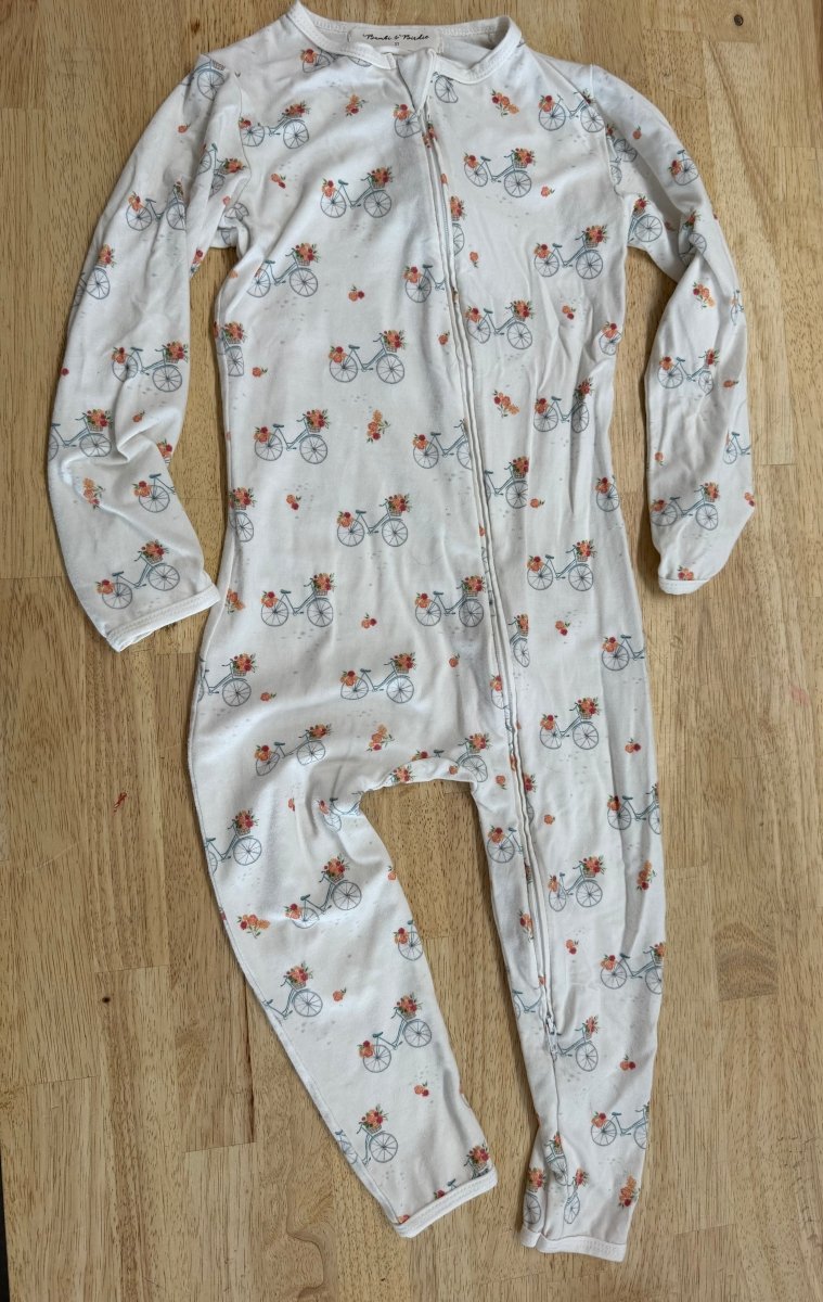 Bambi and Birdie Bamboo Footless PJ Set – 2T | Bicycle on White - Nest and Sprout-Consignment