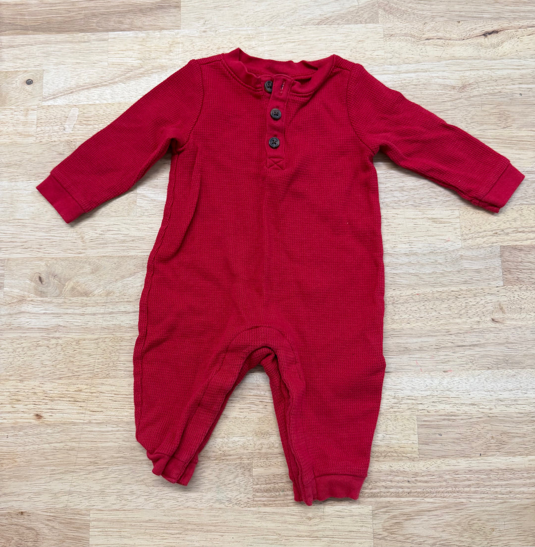 Old Navy Waffle Romper – 3–6M | Red Snap Crotch