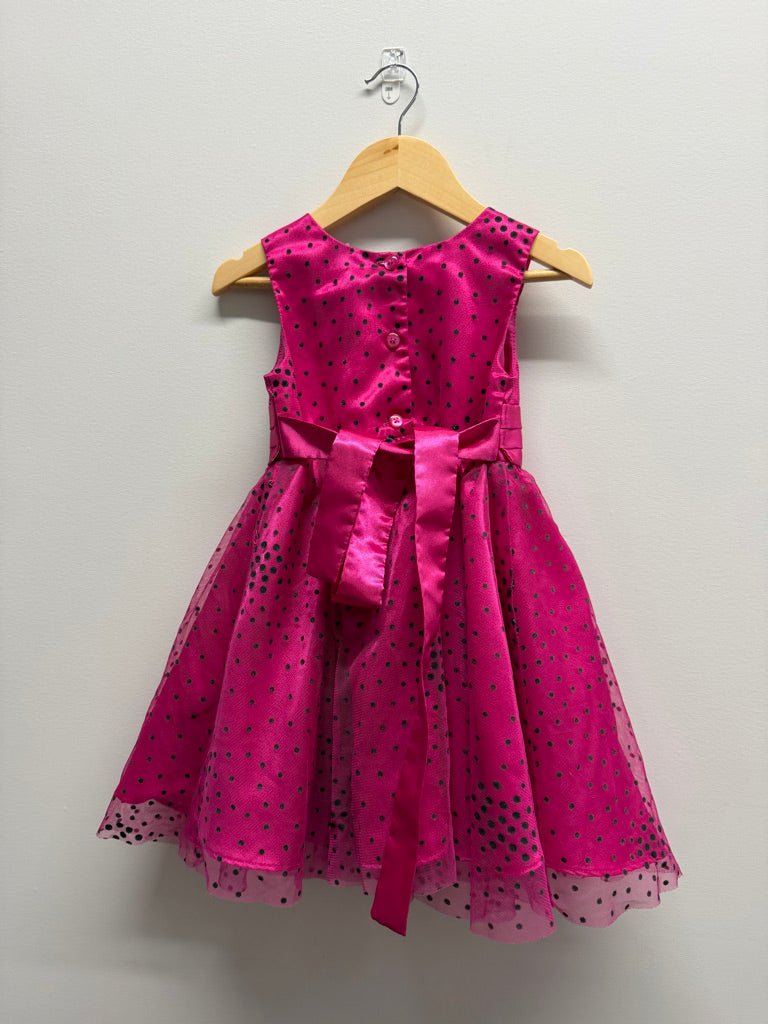 Jona Michelle Special Occasion Dress – 3 | Bright Pink Black Polka Dot Tulle Overlay - Nest and Sprout-Consignment