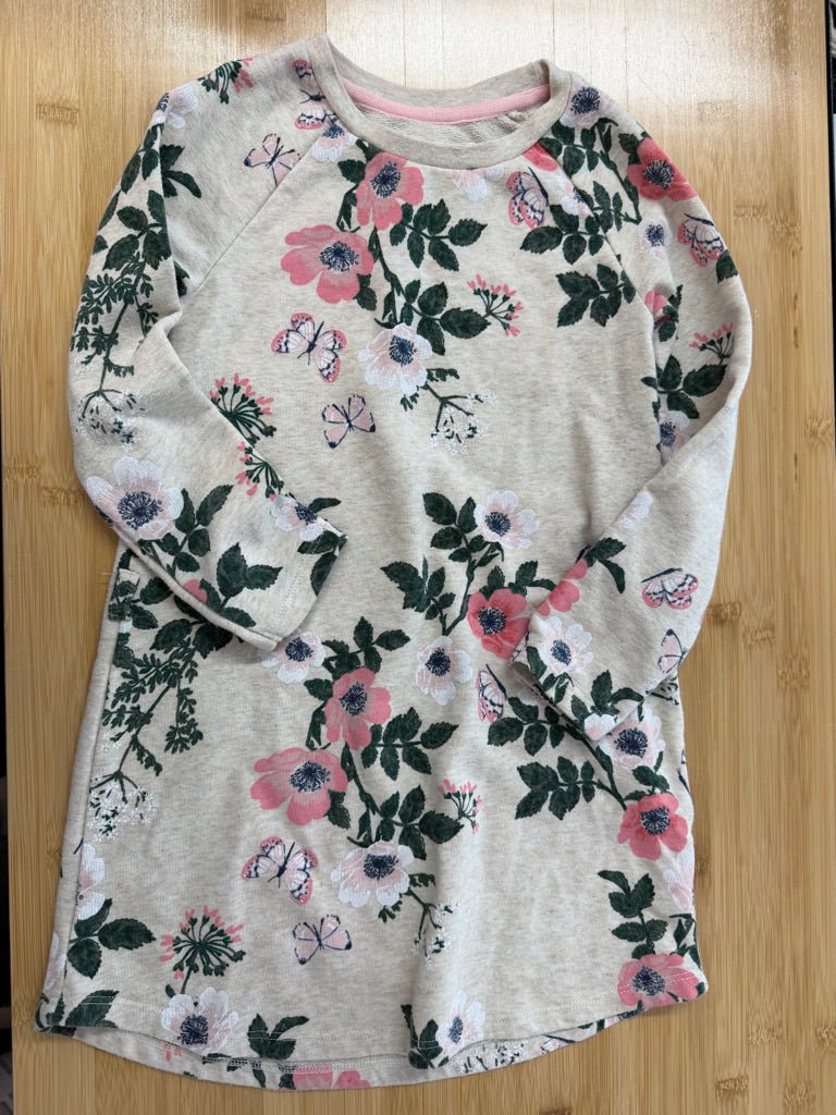 L.O.G.G. Sweatshirt Dress – 4–6Y | Cream Floral Long Sleeve - Nest and Sprout-Consignment