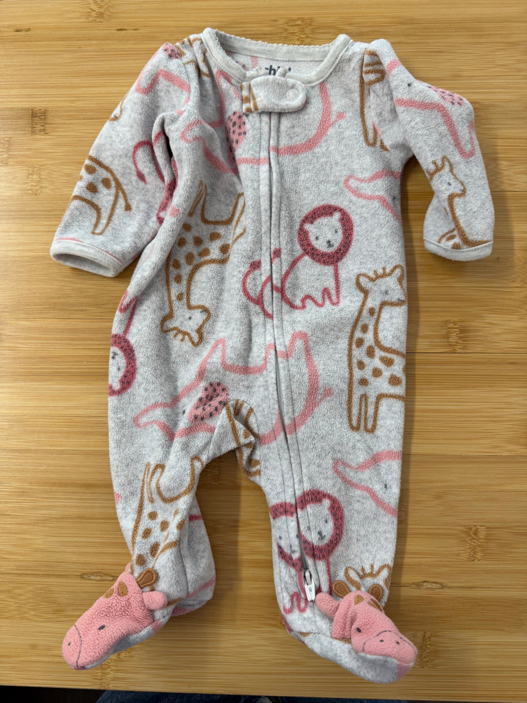 Child of Mine by Carter's Fleece Sleeper – Newborn | Grey Safari Animals Two-Way Zip | Play