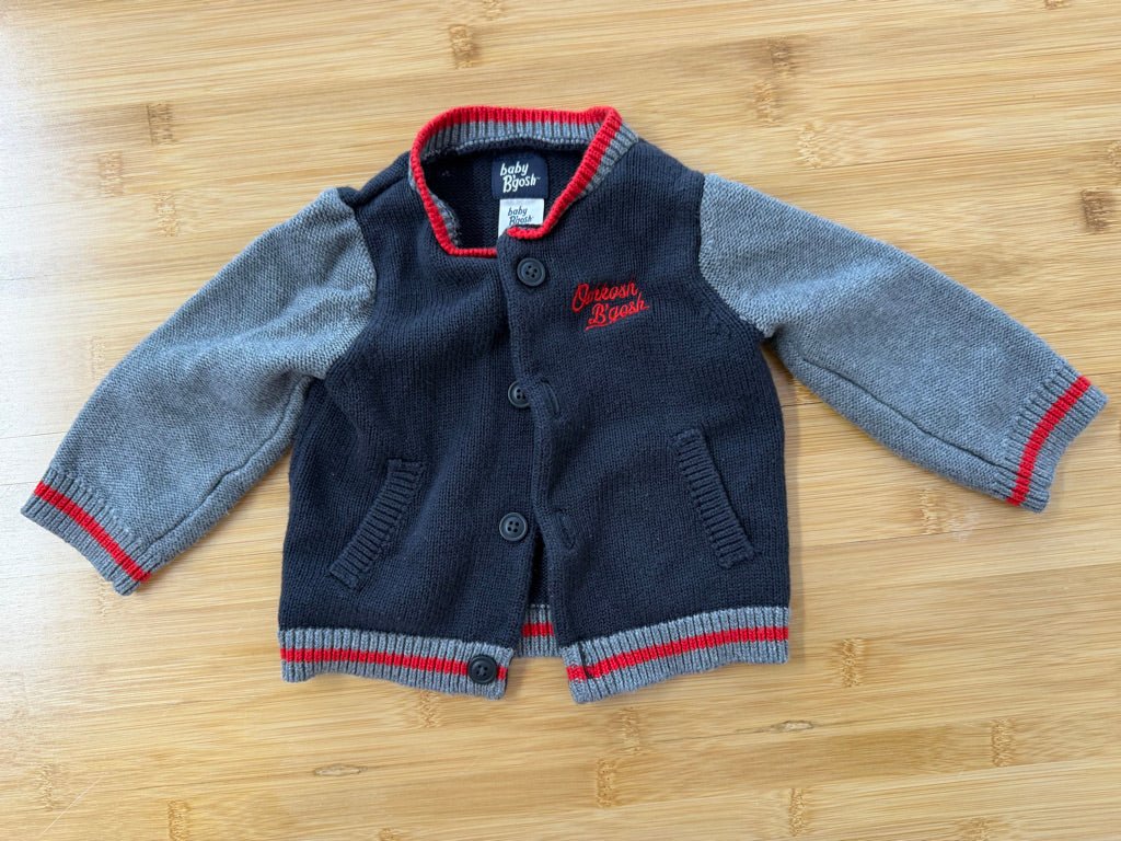 OshKosh B'gosh Knit Sweater – 9M | Grey & Navy Red Edging