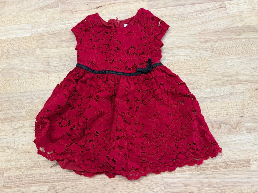 Joe Fresh Lace Overlay Glitter Belt Dress – 18–24M | Red Special Occasion Zip-Up - Nest and Sprout-Consignment