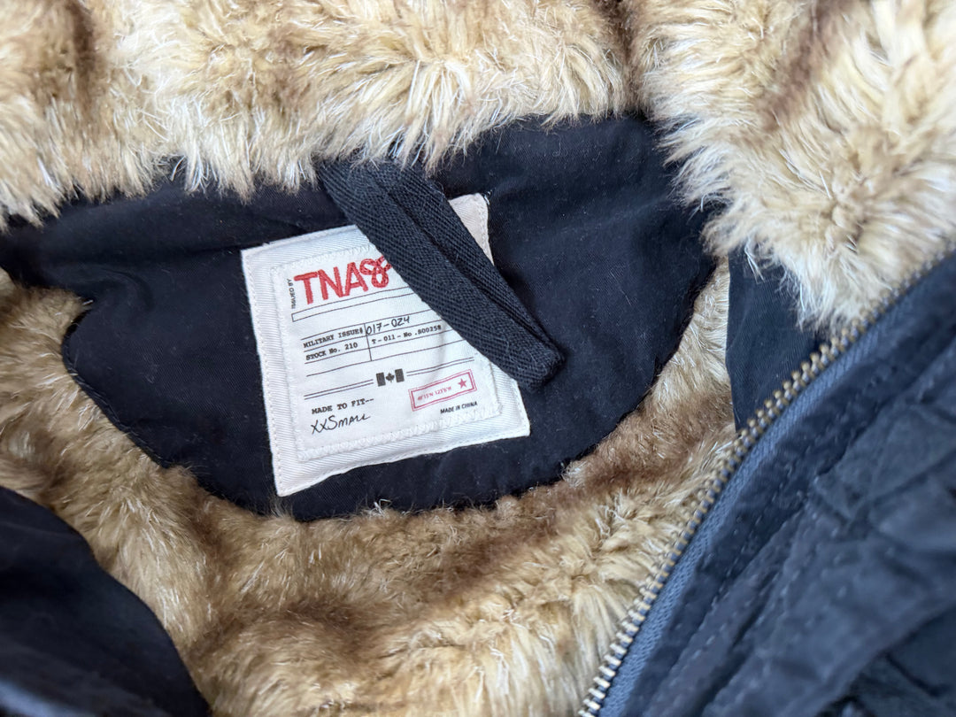 TNA Hooded Canvas Jacket – Adult XXS (Youth 8–10) | Black with Faux Fur