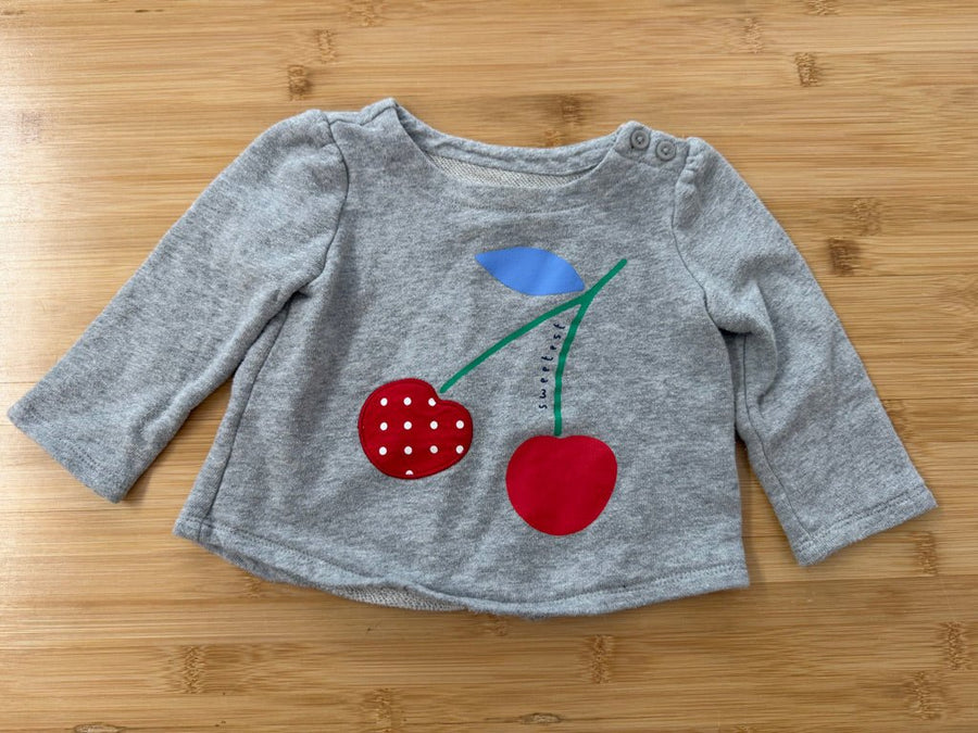 Gap Cherry Print Long Sleeve Shirt – 6–12M | Terry Sweatshirt Style - Nest and Sprout-Consignment