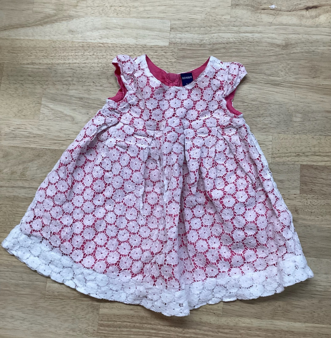 Old Navy 3–6M Dress – Pink with White Lace Overlay